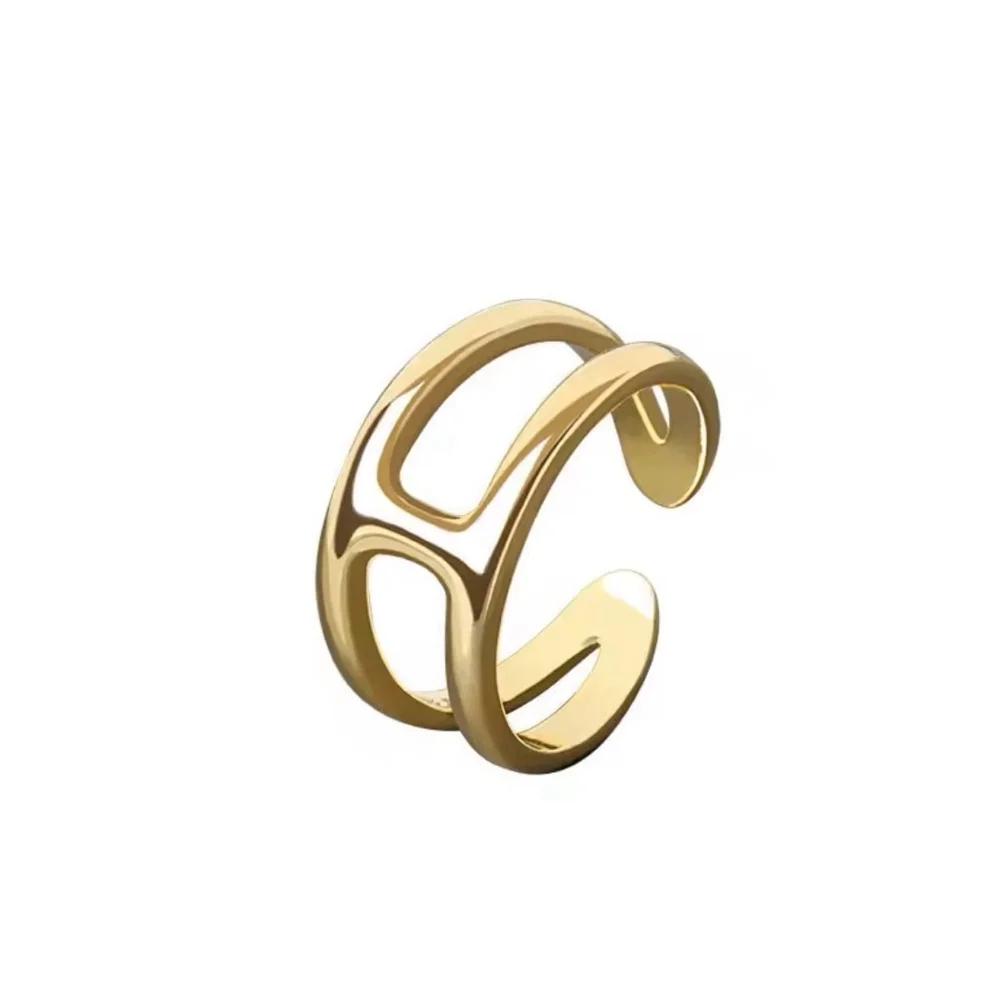 NEW Unisex H Bar Ring,‎ Gold-Plated .925 Band, Adjustable 10.5mm